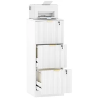 HOMCOM Filing Cabinet, Fluted Vertical File Cabinet with 3 Lockable Drawers and Hanging Rails, White(m-10)