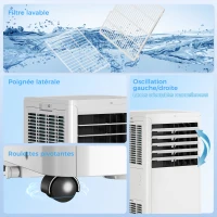 HOMCOM Climatiseur mobile 9000 BTU, climatiseur portable 4 en 1, refroidissement, déshumidificateur, ventilateur, mode nuit(m-9)