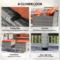 Outsunny 6-Seater Rattan Dining Set Sofa Table Footstool Outdoor w/ Cushion Garden Furniture, Orange(m-7)