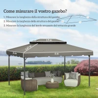 Outsunny Tetto per Gazebo 3x4 m a 2 Livelli con 8 Fori di Drenaggio in Poliestere Grigio Chiaro(m-3)