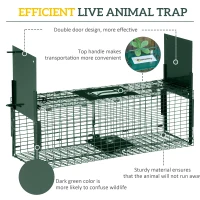 Outsunny Animal Trap Cage, Humane Rat Trap with Double Doors, Squirrel Trap for Indoors & Outdoors, Catch and Release Mice, Rats, Rodents, 60 x 18 x 20 cm, Green(m-6)
