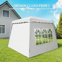 Outsunny Pavilion pliabil cu 2 laterale, Stalpi oblici si geanta de transport, cort de evenimente inaltime reglabila UV50+, cort de gradina, curte, acoperis 2,4 x 2,4 m / baza 2,9 x 2,9 m, alb(m-4)