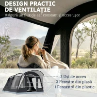 Outsunny Cort de Camping Tunel pentru 2-4 Persoane, Înălțime 213cm, cu 2 Camere, Cort Familial Impermeabil 3000mm cu Verandă, Ferestre, Buzunare, Cârlig și Geantă de Transport, Bleumarin(m-7)