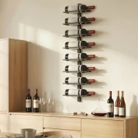 HOMCOM Wall Mounted Wine Rack, 8 Tier Metal Wine Display Rack, Storage Holder for Kitchen, Black(m-7)