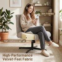 HOMCOM Draaibare Accentstoel, Fluwelen Gestoffeerde Loungestoel met Hoogteverstelling voor Woonkamer, Kantoor, Grijs(m-4)
