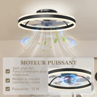 HOMCOM Ventilateur de plafond avec lumière et télécommande, plafonnier ventilateur 50 cm avec 6 vitesses, noir(m-7)