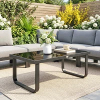 Outsunny Outdoor Garden Coffee Table, Rectangle Metal Side Table with Tempered Glass Tabletop, Adjustable Foot Pads(m-2)