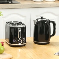 HOMCOM Ensemble bouilloire et grille-pain, bouilloire en acier inoxydable 1,7 L et 2200 W et grille-pain à 2 tranches, noir(m-10)