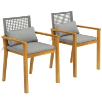 Outsunny Set 2 Scaune Lemn Acacia cu Perne și Perne Decorative, Natural.(m-1)