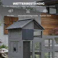 PawHut Voliere Vogelvoliere aus Holz mit 6 Sitzstangen Ablagefach herausziehbarer Schublade Edelstahlnäpfen 196x60x164,5cm Grau(m-5)