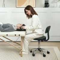 HOMCOM Taburete Giratorio con Respaldo y Ruedas Silla Ajustable para Salones de Belleza Estudio de Tatuajes 46x51x78-93 cm(m-2)