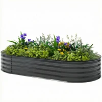 Outsunny Galvanised Raised Garden Bed, Metal Planter Box with Safety Edging, for Flowers, Herbs, Succulents, Dark Grey(m-11)