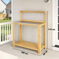 Outsunny Wooden Potting Bench Table with Aluminium Worktop, Outdoor Garden Workbench with 2 Shelves(m-3)