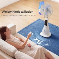 HOMCOM Stehventilator mit Wassernebel, 75° Oszillation, 3 Geschwindigkeiten, 3 Modi, Weiß(m-6)