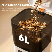 PawHut Distributore Automatico Cibo Gatti 6L WiFi 2.4G, App Controllo con Timer, 1-10 Pasti al Giorno, Registratore 10s, 2 Ciotole in Acciaio Inox(m-5)