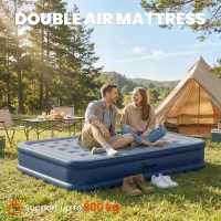 Outsunny Inflatable Mattress, Double Air Bed with Built-in Electric Pump, 3 Mins Inflation, Flocked Surface, Grey(m-5)