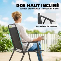 Outsunny Lot de 4 chaises de jardin pliantes avec accoudoirs, chaises d'extérieur avec assise large en textilène, noir(m-6)