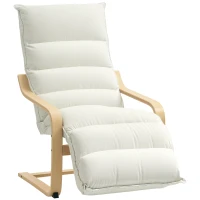 HOMCOM Curved Wooden Accent Chair, with Adjustable Footrest - Cream White(m-10)