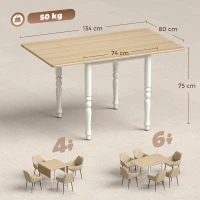 HOMCOM Table à manger pliante pour 2 à 6 personnes 74-134 cm, table de cuisine avec 2 abattants, pieds en acier, bois naturel(m-3)