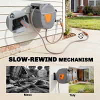 Outsunny Retractable Hose Reel Wall Mounted, 40+2m Garden Hose Pipe Reel with Auto Retraction, Self-Locking, Orange(m-5)