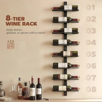 HOMCOM Wall Mounted Wine Rack, 8 Tier Metal Wine Display Rack, Storage Holder for Kitchen, Black(m-4)