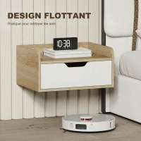 HOMCOM Lot de 2 tables de chevet murales, tables de nuit avec tiroir et plateau à rebords surélevés, 40x30x19,5cm, bois naturel(m-5)