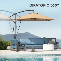 Outsunny Parasol de Jardín Excéntrico Sombrilla con Funda para Sombrilla Protección UV 50+ y Base Cruzada Ø290x243 cm Caqui(m-7)