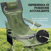 Outsunny Set 2 Sedie da Campeggio Pieghevoli con Poggiapiedi e Portabicchieri, 82x50/100x88 cm, Verde(m-4)