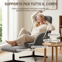 HOMCOM Poltrona Girevole con Poggiapiedi, Regolabile in Altezza con Poggiatesta Regolabile, Funzione Dondolo, Grigio(m-4)