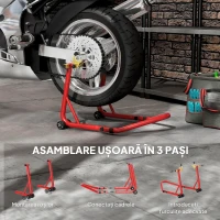HOMCOM Stand pentru Motocicletă cu Capacitate de 544 kg, Furci Reglabile în U și L, Roți și Elemente Antialunecare, Roșu(m-6)