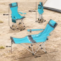 Outsunny Set of 2 Reclining Folding Camping Chair w/ Detachable Footrest, Storage Bag, Cup Holder & Headrest, Blue and Grey(m-3)