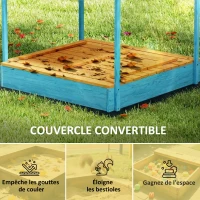 AIYAPLAY Bac à sable en bois avec couvercle, bac à sable enfant extérieur avec siège pliable toile imprimée flamants bleus(m-5)