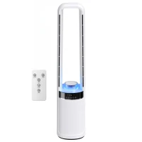 HOMCOM Ventilator de Podea Fără Pale pentru Dormitor, Silențios 36dB, cu Oscilație la 45°, Lumini LED, 3 Viteze, Temporizator 12H, Telecomandă, 94 cm, Alb(m-10)