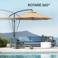Outsunny Umbrelă de Soare cu Corzi Anti-Vânt, Orificii de Aerisire, Bază în Cruce și Manivelă, Φ290x243 cm, Gri(m-7)