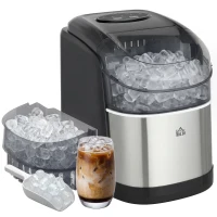 HOMCOM Macchina del Ghiaccio Autopulente da 9 Cubetti in 6-12 Minuti, in PP e Acciaio Inox, 24.2x35.3x33 cm, Nera(m-11)