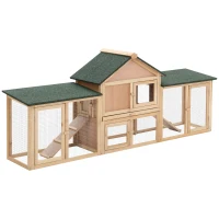 PawHut Clapier cage à lapins rongeurs XXL clapier nain 2 étages toit bitumé intégral tiroir déjection 210L x 45,5l x 84,5H cm bois massif pin pré-huilé(m-1)
