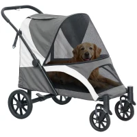 PawHut Carrinho Dobrável para Cães com Janelas de Malha Almofadado Lavável Correias de Segurança 124x67x100 cm Cinzento Escuro(m-10)