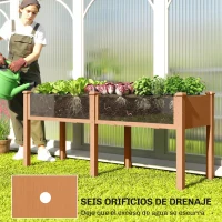 Outsunny Huerto Urbano Elevado de Madera 184x59x76,5 cm con 6 Orificios de Drenaje para Cultivos Plantas Flores Marrón(m-6)