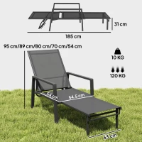 Outsunny Sun Lounger Retracable Footrest 5-Position Adjustable Steel Frame for Beach, Porch, Patio, Camping, Dark Grey(m-3)