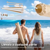 Outsunny Sombrilla de Playa con Flecos Ø175 cm Sombrilla de Terraza Exterior con Altura Ajustable Inclinación 30° Blanco y Beige(m-9)