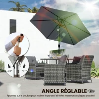 Outsunny Parasol de Jardin Extérieur Rond 2m, Inclinable à 30°, Manivelle, Mât en Aluminium, Toile 180 g/m², Anti-UV, Gris Foncé(m-6)