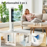 HOMCOM Refroidisseur d'air colonne 3 en 1 refroidisseur humidificateur ventilateur, oscillation 48°, 3 vitesses 3 modes, blanc(m-4)