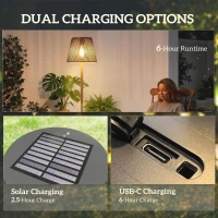 Outsunny Outdoor Solar Floor Lamp, Adjustable Height Rechargeable Floor Lamp IP44 Waterproof(m-5)