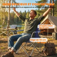 Outsunny Lot de 2 Chaises de Camping Pliantes avec Porte-Gobelet, Sac de Transport, Dossier Haut, 88x57x97cm, Bleu Foncé(m-5)