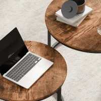 HOMCOM Coffee Table Set of 2, Round Nest of Tables with Metal Frame, Modern Side Tables for Living Room, Rustic Brown(m-9)