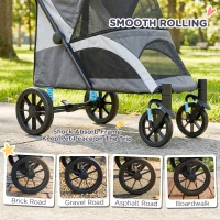 PawHut Foldable Pet Stroller for Large Dogs with 4 Big Wheels, Shock-Absorbing Frame, Safety Leashes, Brakes, Dark Grey(m-9)