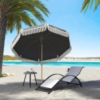Outsunny 1.7 m Beach Umbrella with Sand Anchor, 30° Tilting Fringed Beach Garden Parasol with Adjustable Height, Grey(m-2)