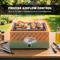 Outsunny Barbacoa de Carbón 45,5x29x21 cm con Ventilador Integrado Temperatura Ajustable y Bandeja de Carbón Verde Claro(m-4)