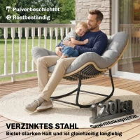 Outsunny Rattan Schaukelstuhl Gartenliege mit dicke Kissen, Gartenschaukel bis 120 kg Indoor Outdoor 87 x 110 x 70 cm Grau(m-6)