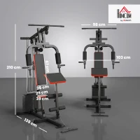 HOMCOM Máquina de Musculación con Pesas Ajustables de 65 kg Prensa de Pecho y Piernas Polea 135x103x210 cm Negro(m-3)